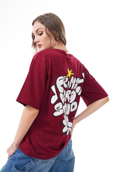 ŞİMAL Tricou oversize pentru damă, cu imprimeu pe spate, cu decolteu rotund 250116   -