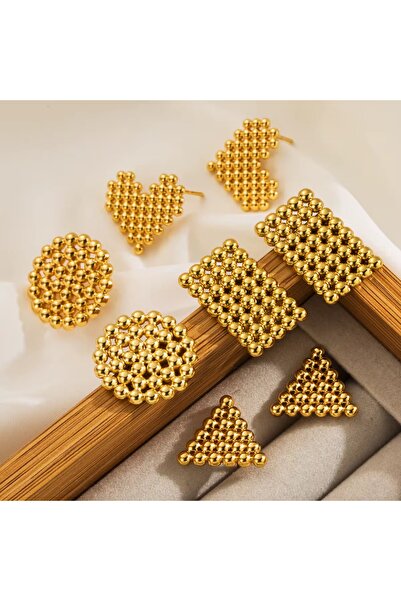 Siya Silver Kararmaz Çelik Altın Kaplama Gold Renk Topçuklu Çivi Küpe