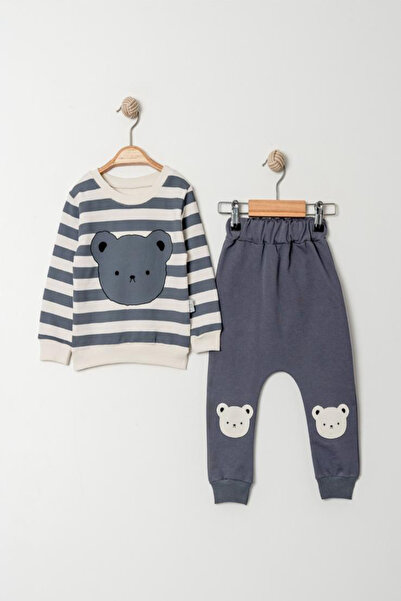 Bubito Baby Bottom and Top Set with Gray Tema and Bear Image