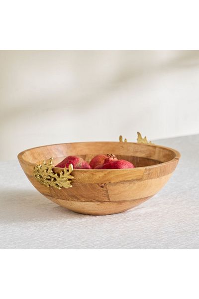 Home Box Nordic Wooden Bowl with Fern Leaf - 30x30x12 cm