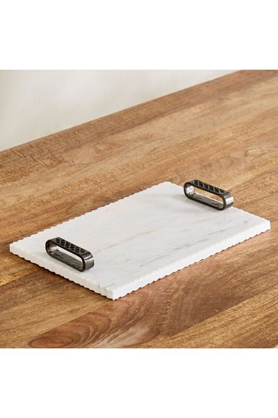 Home Box Willow Marble Tray with Handle - 38x25x5 cm