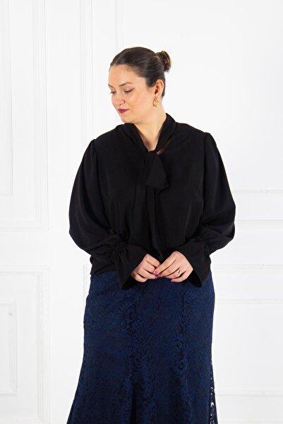 Bedrinxxl büyük beden flower bluz siyah