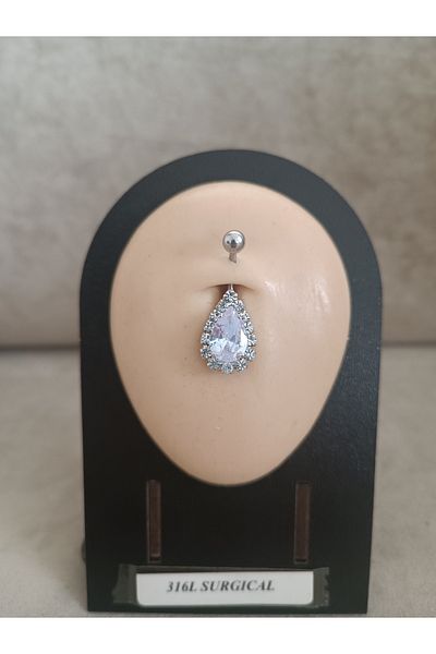 AyçaSilver Belly Piercing Faceted Cut Multi Stone,Drop Belly Piercing