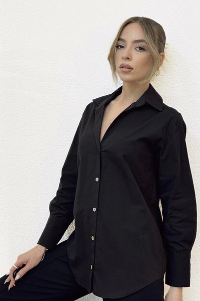 PROTO SUIT Cămașă neagră oversize din amestec de in