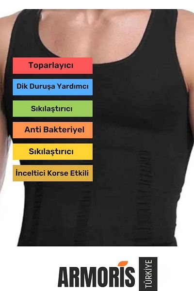 Armoris New Generation Waist Chest Belly Gynecomastia Tightener Men's Extra Belly Firming Black Corset Undershirt