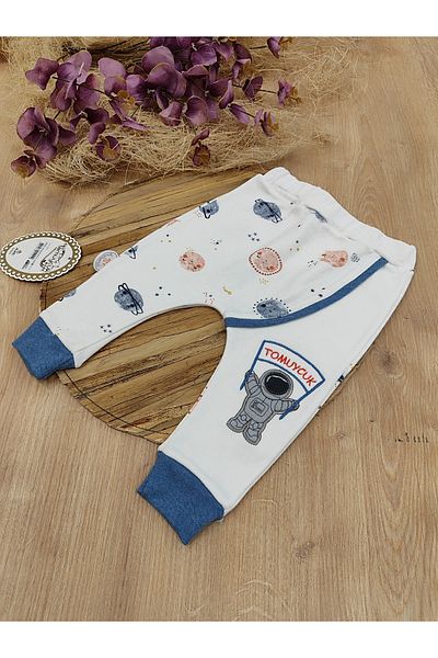 Tomuycuk Ecru Baby Boy Set 3-Piece - Cosmonaut Baby Set with Sweat & Hat - 100% Cotton