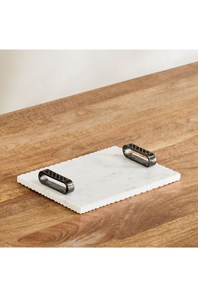 Home Box Willow Marble Tray with Handle - 30x22x5 cm