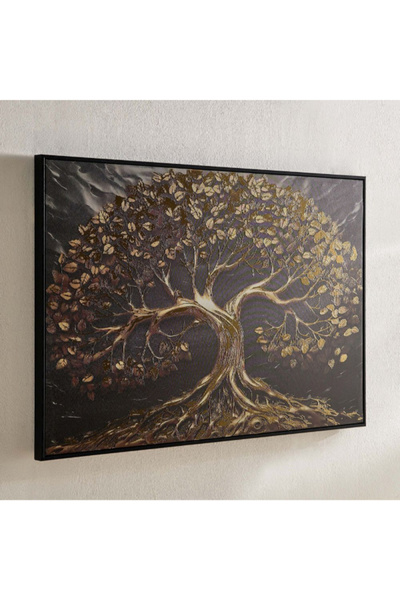 Home Box صورة تجريدية مؤطرة لشجرة متحجرة ذات جذور مع ورق معدني - 60x90x3 سم