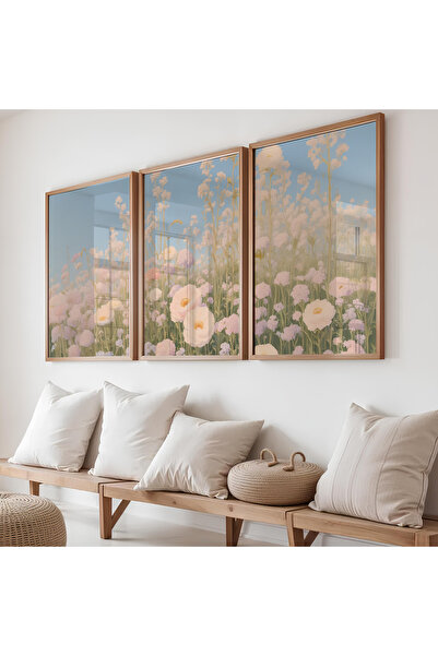ARTCASTLE 3-компонентен комплект картини с дървена рамка „Цветна градина“