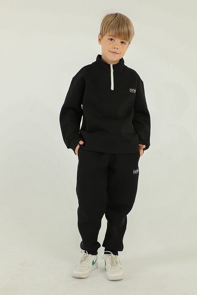 Black One Λεπτομερές σετ φόρμας για αγόρι με στάμπα γιακά