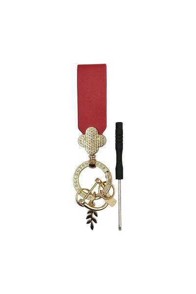 Generic 1 Pcs Car Keychain Eternal Love Key Chain PU Leather Strap Fancy Diamond For Car Home Office Red