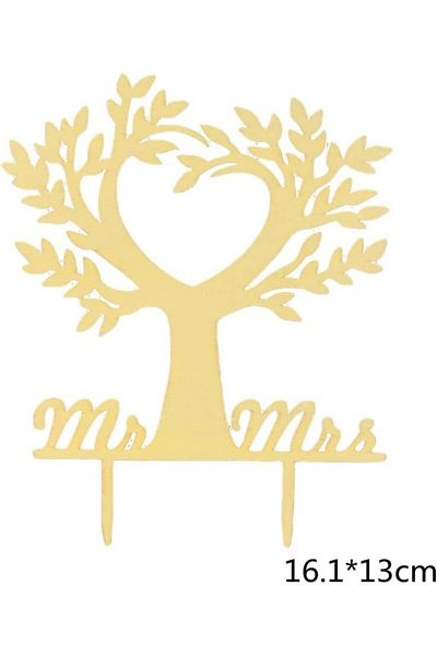 YiYaO Mr & Mrs YiYaO cake topper, wood, gold, 16.1 x 13 cm