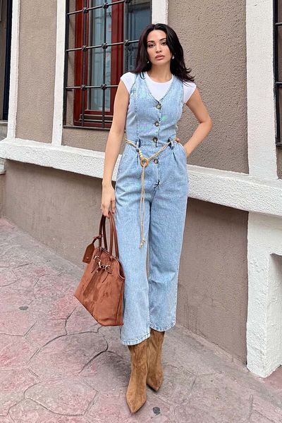 Pulmulier Rope Belted Jumpsuit Ice Blue