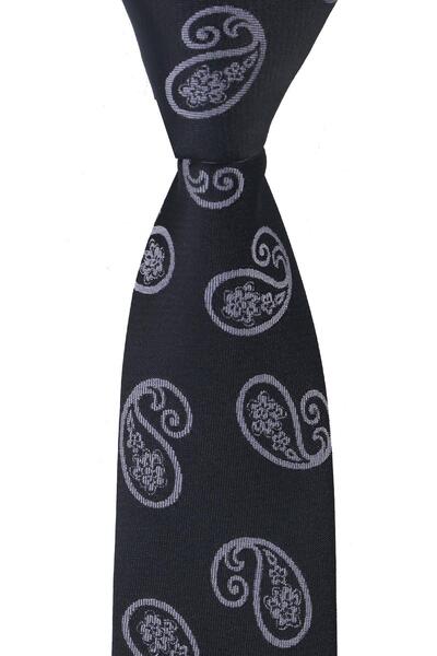 Esgue Slim Fit Μαύρο - Γκρι Σάλι Μοτίβο Λεπτό 6 cm. Χειροποίητη γραβάτα