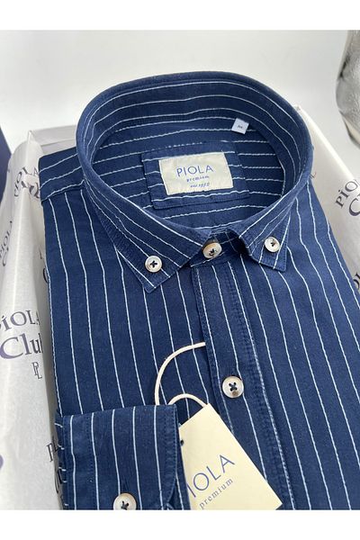Piola Club Мъжка риза Regular Fit с мека текстура, изпрани райета (Laviblue)