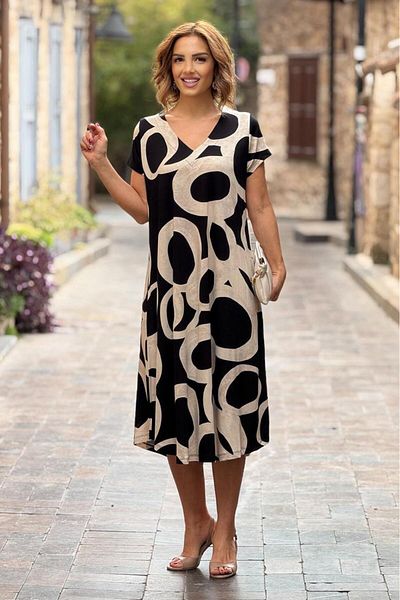 Nevin Kaya Moda Βαμβακερό φόρεμα με σπειροειδή λαιμόκοψη σε κρεμ χρώμα