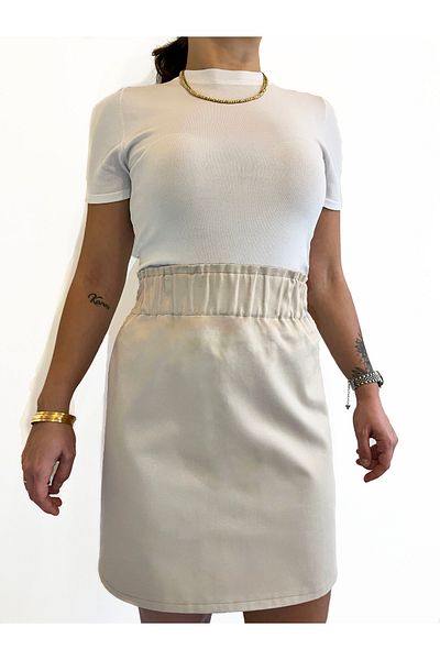 Viva Vogue Elastic Waist Stone Gabardine Fabric Mini Skirt