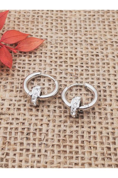 Siya Silver Tarnish Stainless Steel Gold Color Moving Zircon Stone Unisex Hoop Earrings - 1.3 cm
