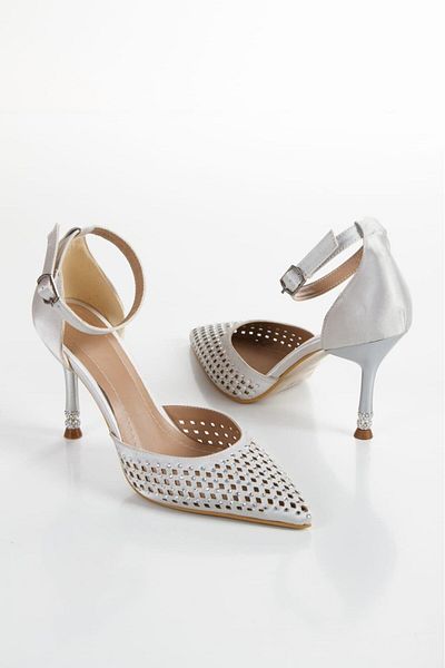 Preshley Femei Fenny Silver Satin 9 cm Stilet cu toc subțire pentru Teş Flat Dreams