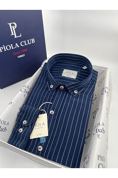 Piola Club Мъжка риза Regular Fit с мека текстура, изпрани райета (Laviblue)