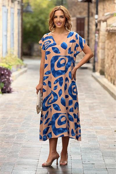 Nevin Kaya Moda Rochie cu decolteu în V crem cu model iepure