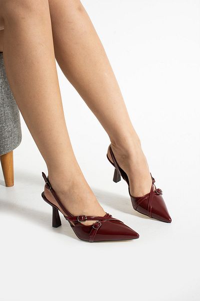 Neva'nın Butiği Fedan Open Back Piping Buckle Detailed Low Heel Women's Evening Dress Heeled Shoes