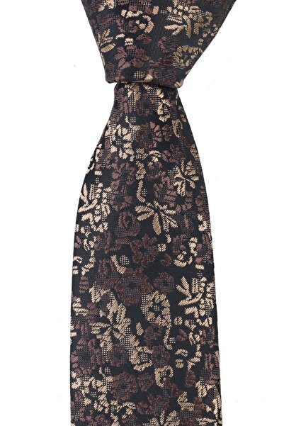 Esgue Вузький краватка - бежевий з квітковим візерунком, 6 см. Ручна робота.