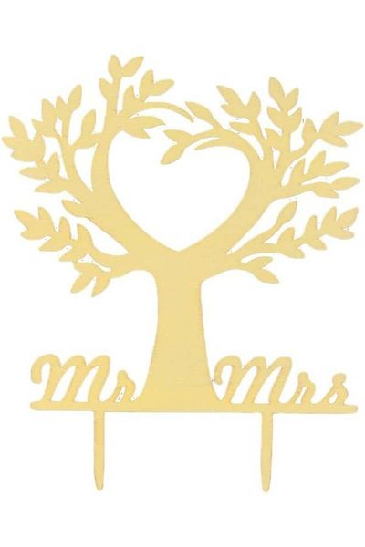 YiYaO Mr & Mrs YiYaO cake topper, wood, gold, 16.1 x 13 cm
