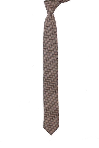 Esgue Slim Fit Beige - Black Patterned Slim 6 Cm. Hand Made Tie