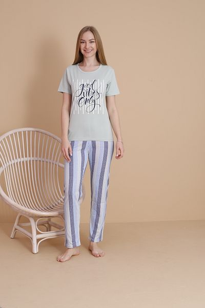 VG BOND MODA Set de pijamale de damă cu mânecă scurtă cu imprimeu text VG147