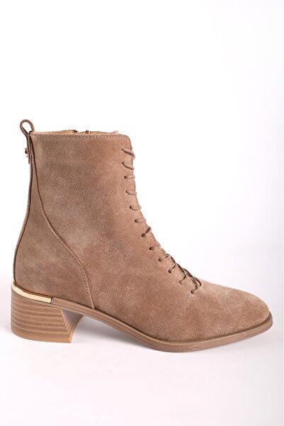 Hayati Arman Women's Lacing and Zipper Detailed Classic Boots Suede Mink