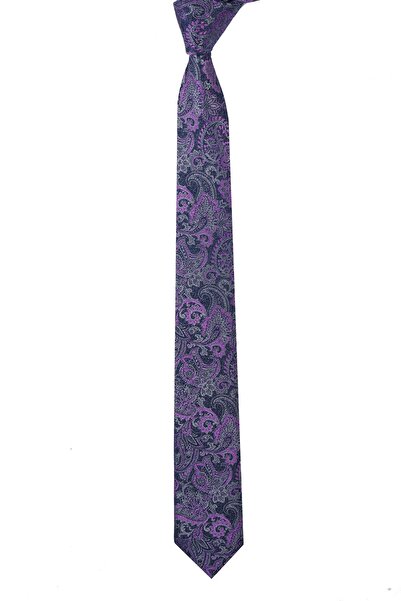 Esgue Slim Fit Μωβ - Γκρι Σάλι Μοτίβο Λεπτό 6 cm. Χειροποίητη γραβάτα