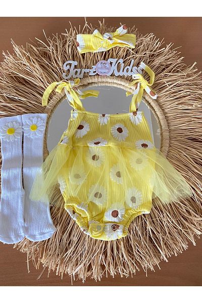 EBRU ÖZÖRGÜCÜ Girl's Tulle Daisy Jumpsuit Bandana Socks Set