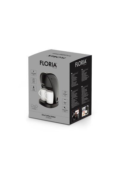 Floria Aparat de facut cafea ZLN9297, filtru de nailon, cupa pentru masurat, 2 cesti incluse, Negru