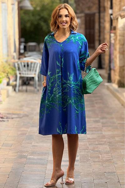 Nevin Kaya Moda Rochie cu model de mare albastră cu guler POLO