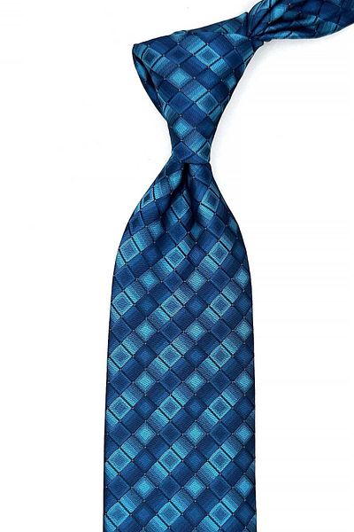 Kravatkolik Turquoise Square Pattern Classic Tie with Handkerchief Kk13171