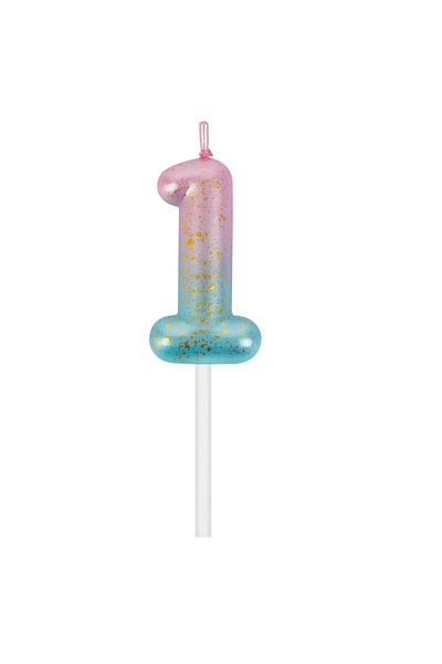 PARTY GO Cake Candle, Number 1, Wax, Pink/Blue/Gold, 9 Cm