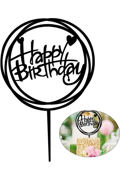 STOBOK Decoratiune pentru tort „Happy Birthday” Stobok, acril, negru, 17 x 11,2 cm