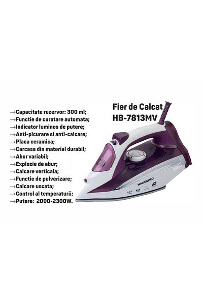 Hausberg Fier De Calcat Hb-7813mv, Anti-calcar, Ceramic, Rezervor Apa 300ml 2000-2300w, Alb-mov