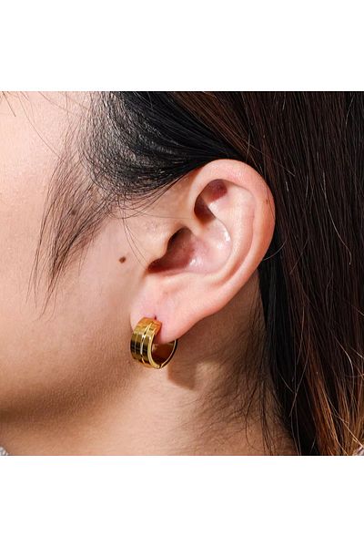 Siya Silver Non-Tarnish Steel Gold Color Three Row Unisex Minimal Hoop Earrings-1.3 cm