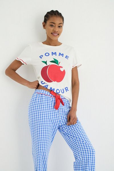 İPEKTENİM Set de pijamale cu țevi cu imprimeu Gingham Apple