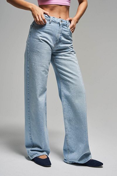 its basic Women's Ice Color T-2S5-100 Denim High Waist Pearl Stone Design