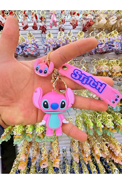 NATUREL Pembe Stitch Figürlü 3D Silikon Anahtarlık
