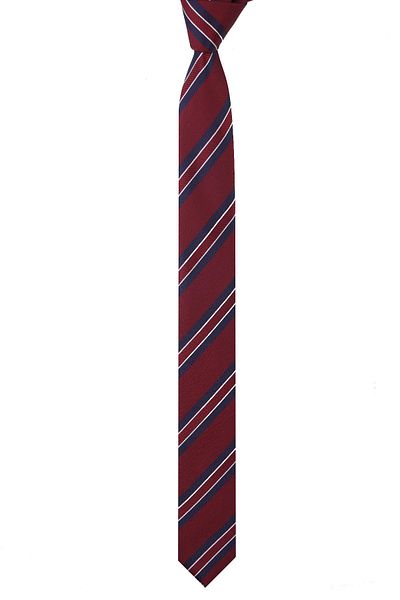 Esgue Slim Fit Slim Claret Red - Navy Blue Striped 6 Cm. Hand Made Tie