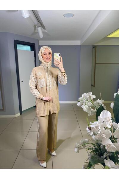 Moodbasic Marwa by moodbasic GOLD DANTELLİ İŞLEMELİ CUPRA TAKIM