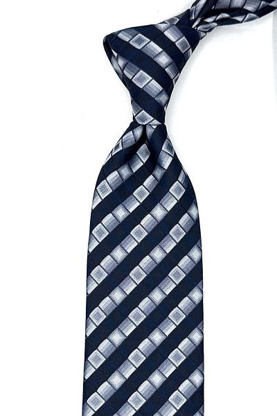 Kravatkolik Black - White Square Pattern Classic Tie with Handkerchief Kk13172