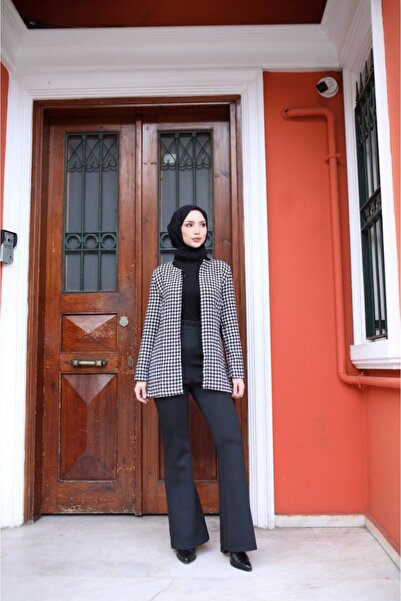 MODA Eyesof Women's Long Sleeve Front Open Houndstooth Print Jacket