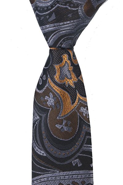 Esgue Slim Fit Gray - Gold Patterned Slim 6 Cm. Hand Made Tie
