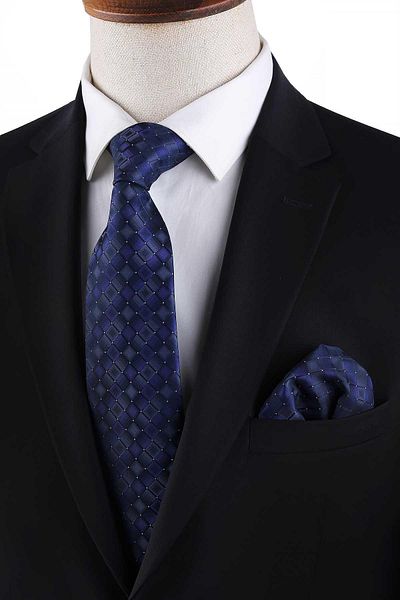 Kravatkolik Smoked - Classic Tie with Parliament Square Pattern Handkerchief Kk13173