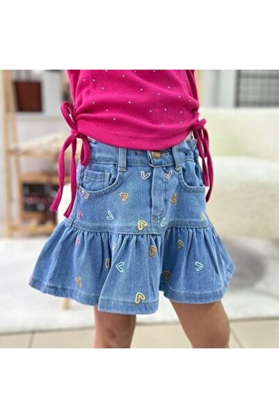 ÖZLEM BEBE Kalp Nakışlı Kot Etek-Mavi - 2 YAŞ